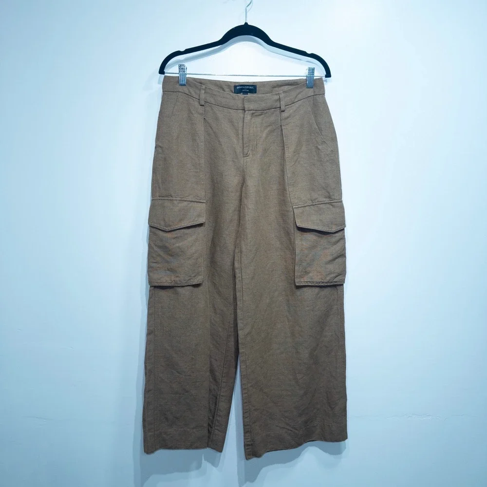 New Banana Republic‎ Brown Luxe Linen Blend Cargo Trouser Pants 6